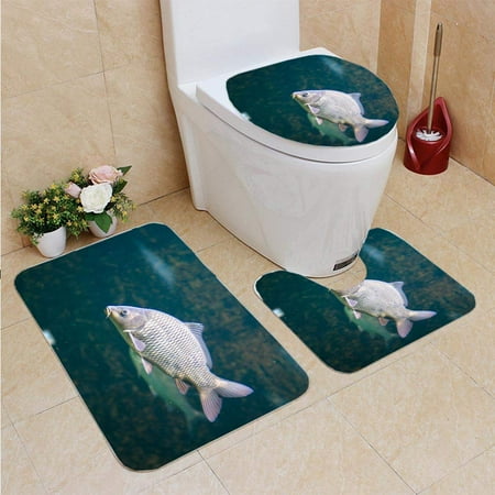 CHAPLLE Fish in Chain Armor 3 Piece Bathroom Rugs Set Bath Rug Contour Mat and Toilet Lid Cover