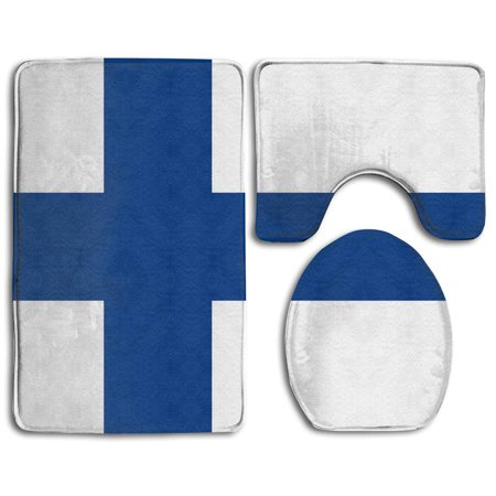 CHAPLLE Flag Finland 3 Piece Bathroom Rugs Set Bath Rug Contour Mat and Toilet Lid Cover