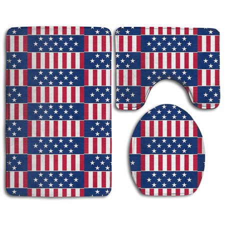 CHAPLLE Flag Illinois 3 Piece Bathroom Rugs Set Bath Rug Contour Mat and Toilet Lid Cover
