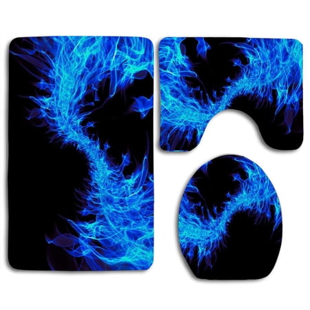 CHAPLLE Flame Patterns Abstraction 3 Piece Bathroom Rugs Set Bath Rug Contour Mat and Toilet Lid Cover