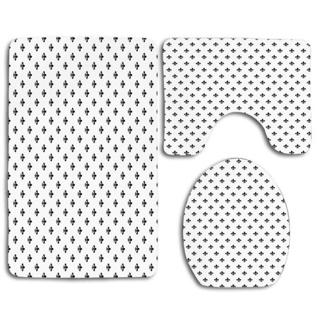 CHAPLLE Fleur De Lis Pointed Leaves Monochrome Abstract Classical Ornamental 3 Piece Bathroom Rugs Set Bath Rug Contour Mat and Toilet Lid Cover