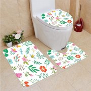 CHAPLLE Floral Elements Insects 3 Piece Bathroom Rugs Set Bath Rug Contour Mat and Toilet Lid Cover
