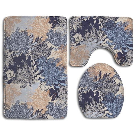 CHAPLLE Flower Colored 3 Piece Bathroom Rugs Set Bath Rug Contour Mat and Toilet Lid Cover