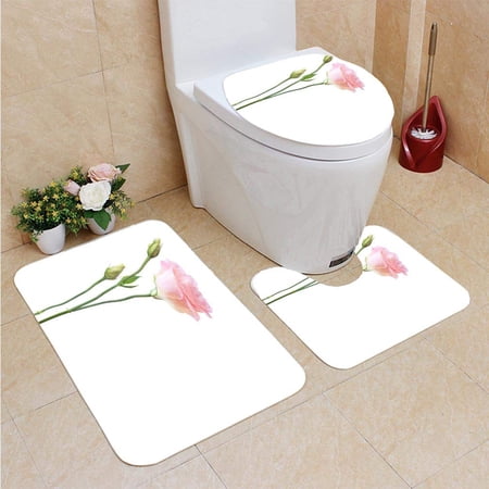 CHAPLLE Flower Eustoma 3 Piece Bathroom Rugs Set Bath Rug Contour Mat and Toilet Lid Cover