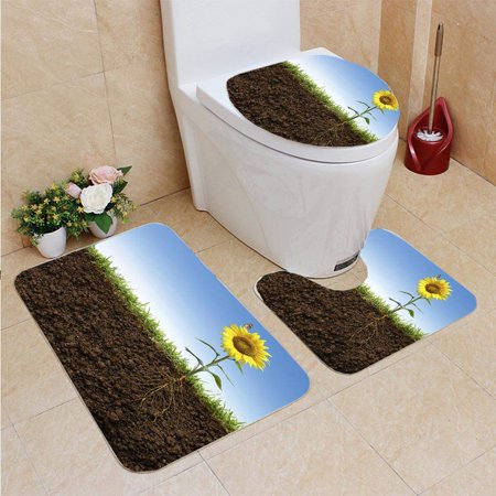 CHAPLLE Flower Roots 3 Piece Bathroom Rugs Set Bath Rug Contour Mat and Toilet Lid Cover