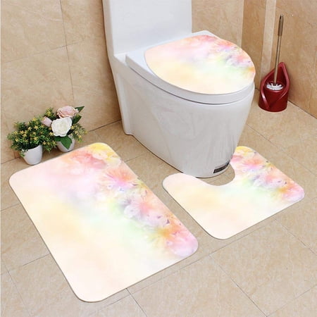 CHAPLLE Flower Soft in Pastel Tone Valentine Wedding 3 Piece Bathroom Rugs Set Bath Rug Contour Mat and Toilet Lid Cover