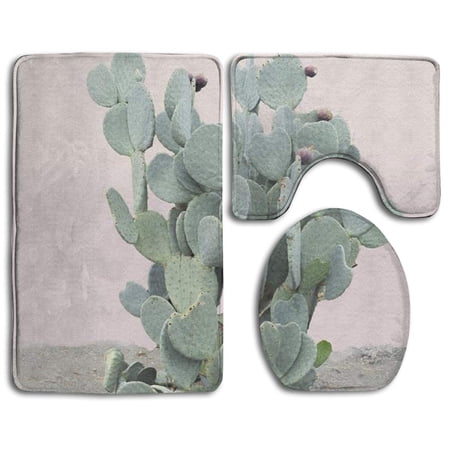 CHAPLLE Flowering Cactus 3 Piece Bathroom Rugs Set Bath Rug Contour Mat and Toilet Lid Cover