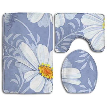 CHAPLLE Flowers 3 Piece Bathroom Rugs Set Bath Rug Contour Mat and Toilet Lid Cover