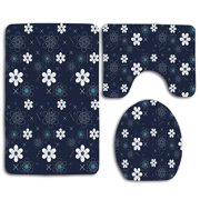 CHAPLLE Flowers Patterns Shapes 3 Piece Bathroom Rugs Set Bath Rug Contour Mat and Toilet Lid Cover