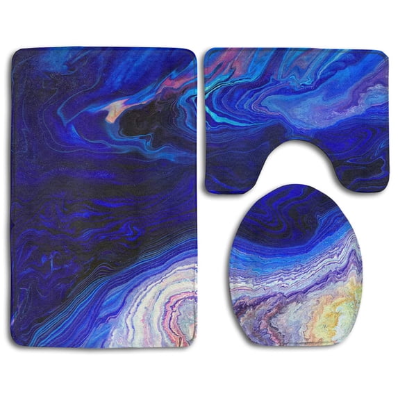 CHAPLLE Fluid Art Abstract 3 Piece Bathroom Rugs Set Bath Rug Contour Mat and Toilet Lid Cover