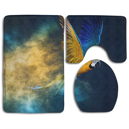 CHAPLLE Flying Ara Parrot Over Colourful Powder Explosion 3 Piece Bathroom Rugs Set Bath Rug Contour Mat and Toilet Lid Cover