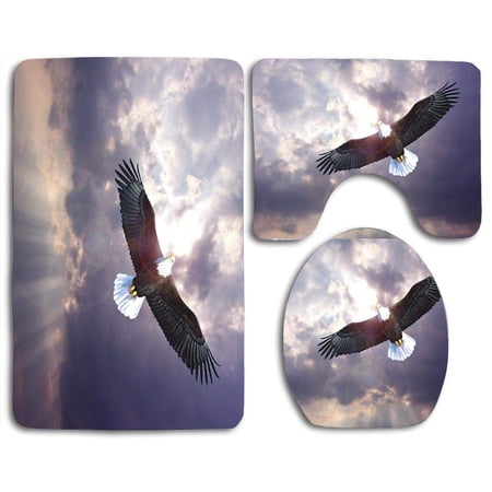 CHAPLLE Flying Eagle 3 Piece Bathroom Rugs Set Bath Rug Contour Mat and Toilet Lid Cover