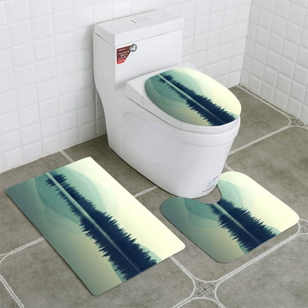 CHAPLLE Foggy Mountain Lake 3 Piece Bathroom Rugs Set Bath Rug Contour Mat and Toilet Lid Cover