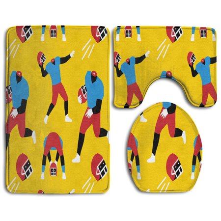 CHAPLLE Football 3 Piece Bathroom Rugs Set Bath Rug Contour Mat and Toilet Lid Cover