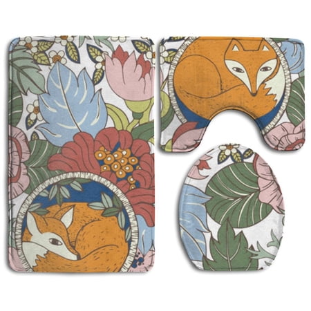 CHAPLLE Forest Fox 3 Piece Bathroom Rugs Set Bath Rug Contour Mat and Toilet Lid Cover