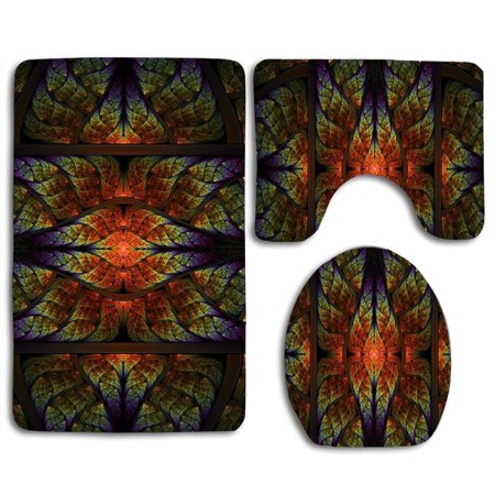 CHAPLLE Form Light Patterns 3 Piece Bathroom Rugs Set Bath Rug Contour Mat and Toilet Lid Cover