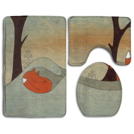 CHAPLLE Fox 3 Piece Bathroom Rugs Set Bath Rug Contour Mat and Toilet Lid Cover
