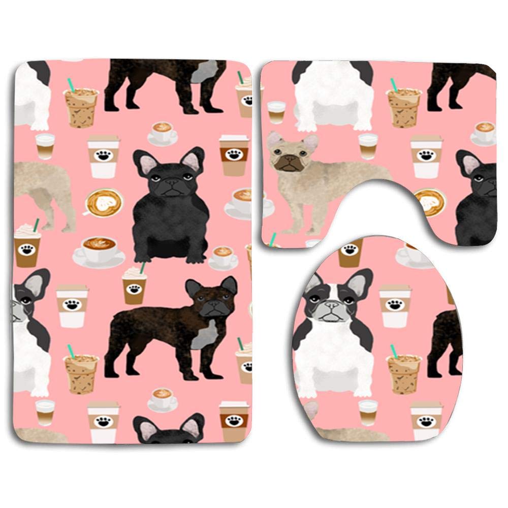 CHAPLLE French Bulldogs Coffee Cute Frenchies 3 Piece Bathroom Rugs Set ...