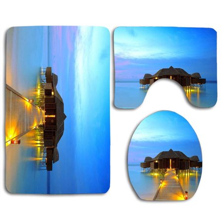 CHAPLLE Fresh Anime Summer Beach 3 Piece Bathroom Rugs Set Bath Rug Contour Mat and Toilet Lid Cover