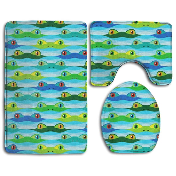 CHAPLLE Frog Eye 3 Piece Bathroom Rugs Set Bath Rug Contour Mat and Toilet Lid Cover