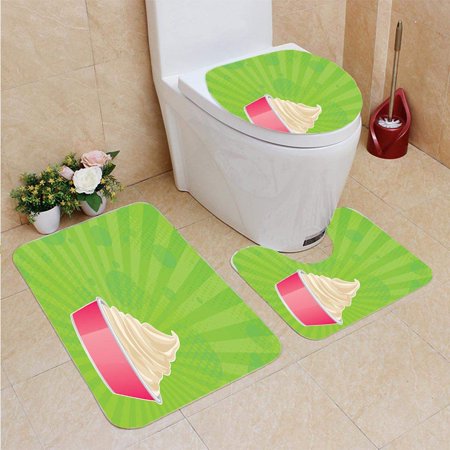 CHAPLLE Frozen Yogurt 3 Piece Bathroom Rugs Set Bath Rug Contour Mat and Toilet Lid Cover