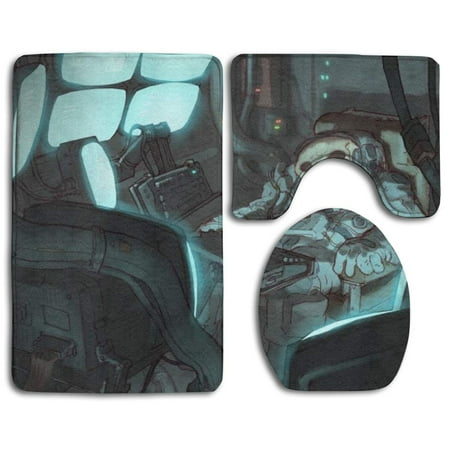 CHAPLLE Funny Astronaut Skull 3 Piece Bathroom Rugs Set Bath Rug Contour Mat and Toilet Lid Cover