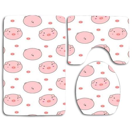 CHAPLLE Funny Cute Pink Pigs 3 Piece Bathroom Rugs Set Bath Rug Contour Mat and Toilet Lid Cover