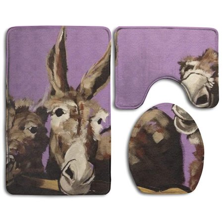 CHAPLLE Funny Donkey 3 Piece Bathroom Rugs Set Bath Rug Contour Mat and Toilet Lid Cover