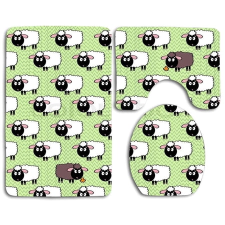 CHAPLLE Funny Lambs Cute Sheeps 3 Piece Bathroom Rugs Set Bath Rug Contour Mat and Toilet Lid Cover