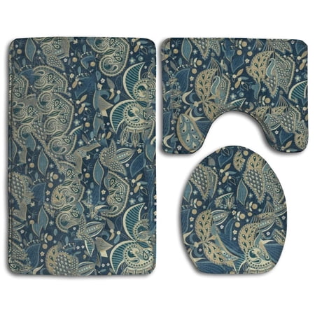 CHAPLLE Funny Leaves 3 Piece Bathroom Rugs Set Bath Rug Contour Mat and Toilet Lid Cover