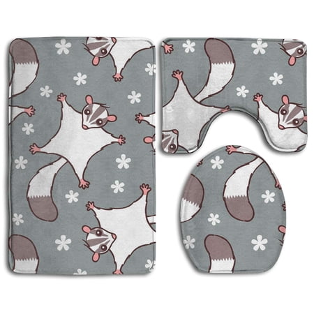 CHAPLLE Funny Mouse 3 Piece Bathroom Rugs Set Bath Rug Contour Mat and Toilet Lid Cover