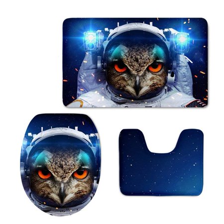 CHAPLLE Funny Owl 3 Piece Bathroom Rugs Set Bath Rug Contour Mat and Toilet Lid Cover