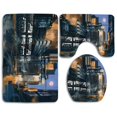 thumbnail image 1 of CHAPLLE Futuristic Paint Science Fiction Cityscape Architecture Cyberpunk Technology 3 Piece Bathroom Rugs Set Bath Rug Contour Mat and Toilet Lid Cover, 1 of 2