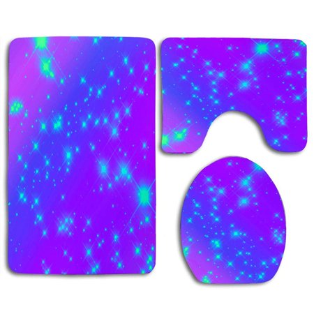 CHAPLLE Galaxy Glitter 3 Piece Bathroom Rugs Set Bath Rug Contour Mat and Toilet Lid Cover