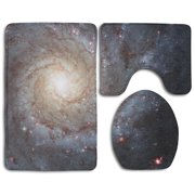 CHAPLLE Galaxy Space 3 Piece Bathroom Rugs Set Bath Rug Contour Mat and Toilet Lid Cover