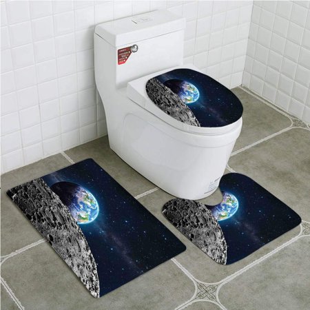 CHAPLLE Galaxy View Earth from Moon Surface Lunar Satellite Spacewatch Tracking Project 3 Piece Bathroom Rugs Set Bath Rug Contour Mat and Toilet Lid Cover