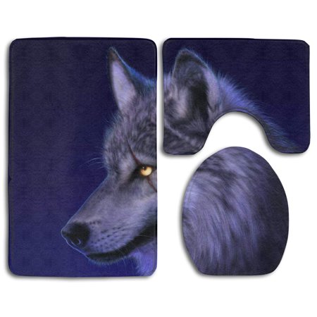 CHAPLLE Galaxy Wolf 3 Piece Bathroom Rugs Set Bath Rug Contour Mat and Toilet Lid Cover