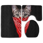 CHAPLLE Gangster Cat 3 Piece Bathroom Rugs Set Bath Rug Contour Mat and Toilet Lid Cover
