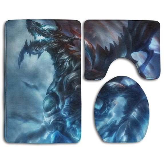 CHAPLLE Gardenflower Thunder Dragon 3 Piece Bathroom Rugs Set Bath Rug Contour Mat and Toilet Lid Cover