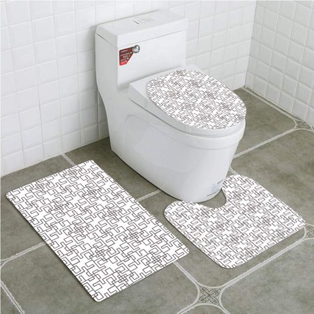 CHAPLLE Geometric Abstract Grid Twisted Stripes Modern Digital Minimalist 3 Piece Bathroom Rugs Set Bath Rug Contour Mat and Toilet Lid Cover