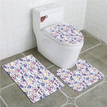 CHAPLLE Geometric Abstract Triangular Space Vintage Universe Art Neon Like 3 Piece Bathroom Rugs Set Bath Rug Contour Mat and Toilet Lid Cover