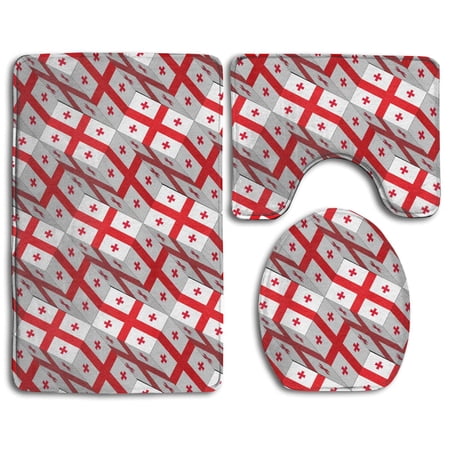 CHAPLLE Georgia Flag 3D Art 3 Piece Bathroom Rugs Set Bath Rug Contour Mat and Toilet Lid Cover