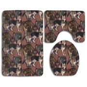 CHAPLLE German Shepherd 3 Piece Bathroom Rugs Set Bath Rug Contour Mat and Toilet Lid Cover