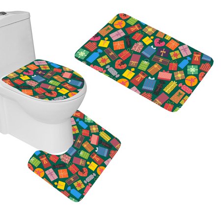 CHAPLLE Gift Texture Colorful 3 Piece Bathroom Rugs Set Bath Rug Contour Mat and Toilet Lid Cover
