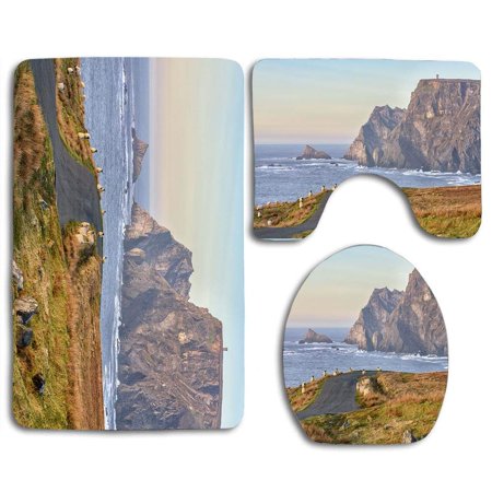 CHAPLLE Glen Cliffs Glencolmcille 3 Piece Bathroom Rugs Set Bath Rug Contour Mat and Toilet Lid Cover