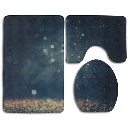 CHAPLLE Glitter Vintage Lights Gold Silver De Focused 3 Piece Bathroom Rugs Set Bath Rug Contour Mat and Toilet Lid Cover