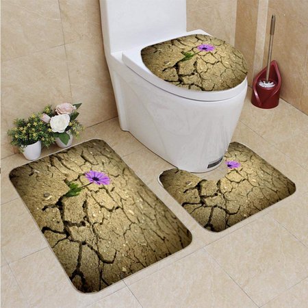 CHAPLLE Global Warming 3 Piece Bathroom Rugs Set Bath Rug Contour Mat and Toilet Lid Cover