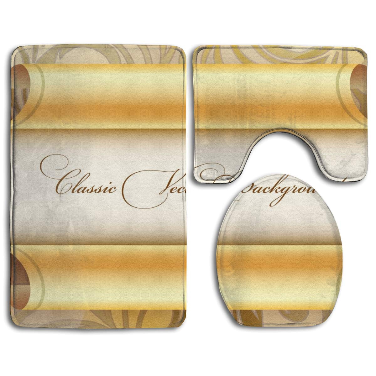 CHAPLLE Gold 3 Piece Bathroom Rugs Set Bath Rug Contour Mat and Toilet Lid Cover