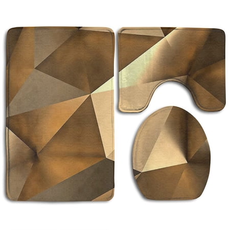 CHAPLLE Golden Foil Paper Stereoscopic 3 Piece Bathroom Rugs Set Bath Rug Contour Mat and Toilet Lid Cover