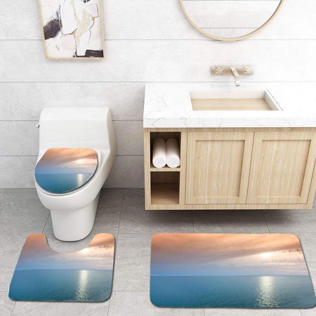 CHAPLLE Golden Seascape Fog at Sunrise or Sunset 3 Piece Bathroom Rugs Set Bath Rug Contour Mat and Toilet Lid Cover